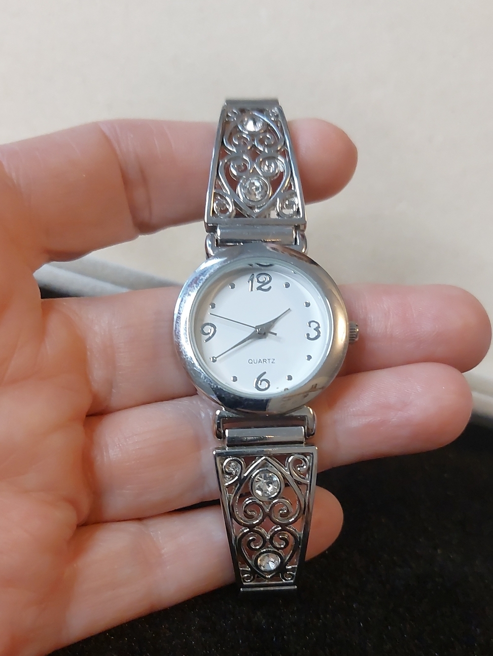 Silver Precision by Accutime Silver Filigree Stretch Watch 7" Crystal Expansion